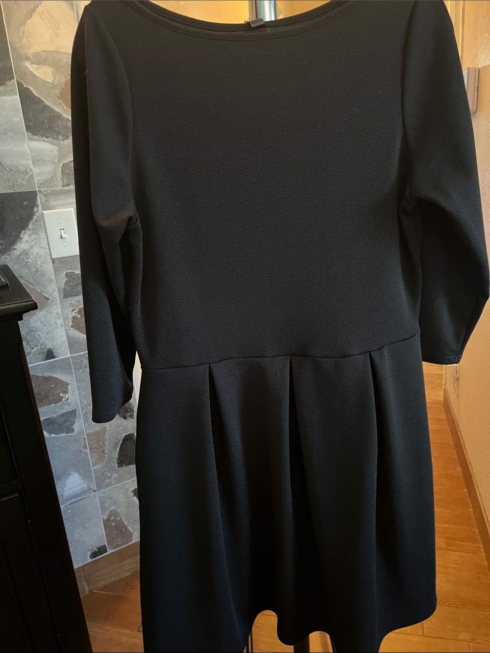 24/7 Comfort Apparel Black Long Sleeve Pleated Skater Dress